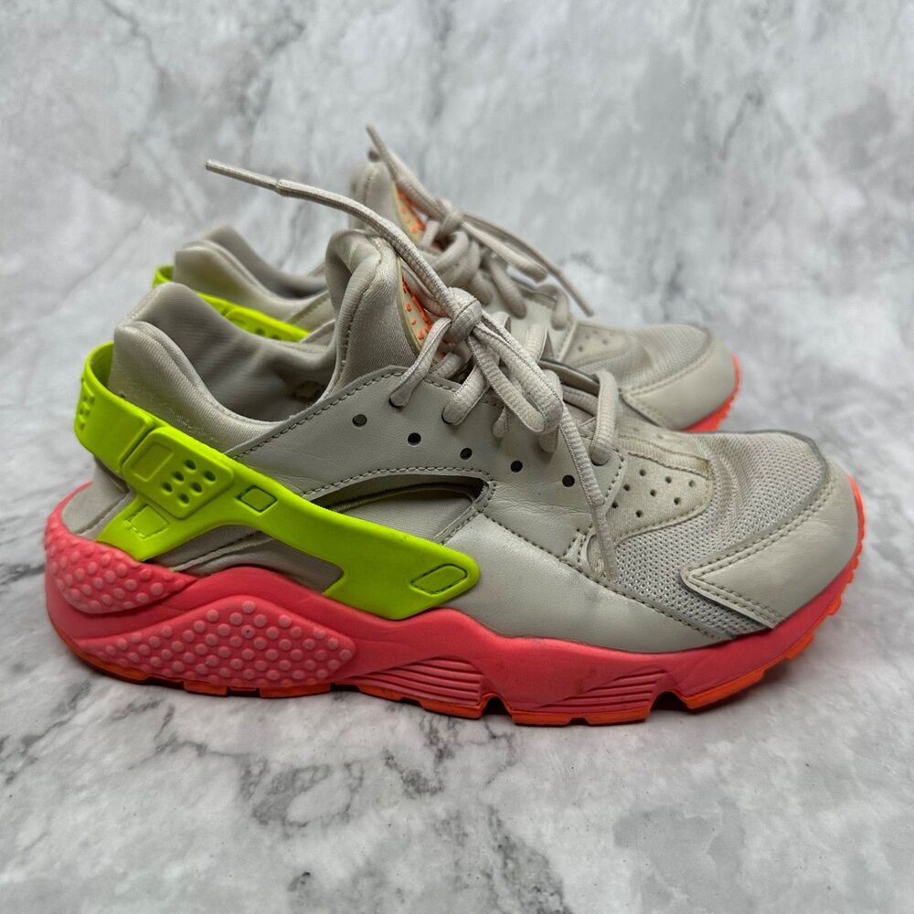 Nike Air Huarache Run Desert Sand Volt Lime Crimson Pink Youth 7.5Y Women's 9